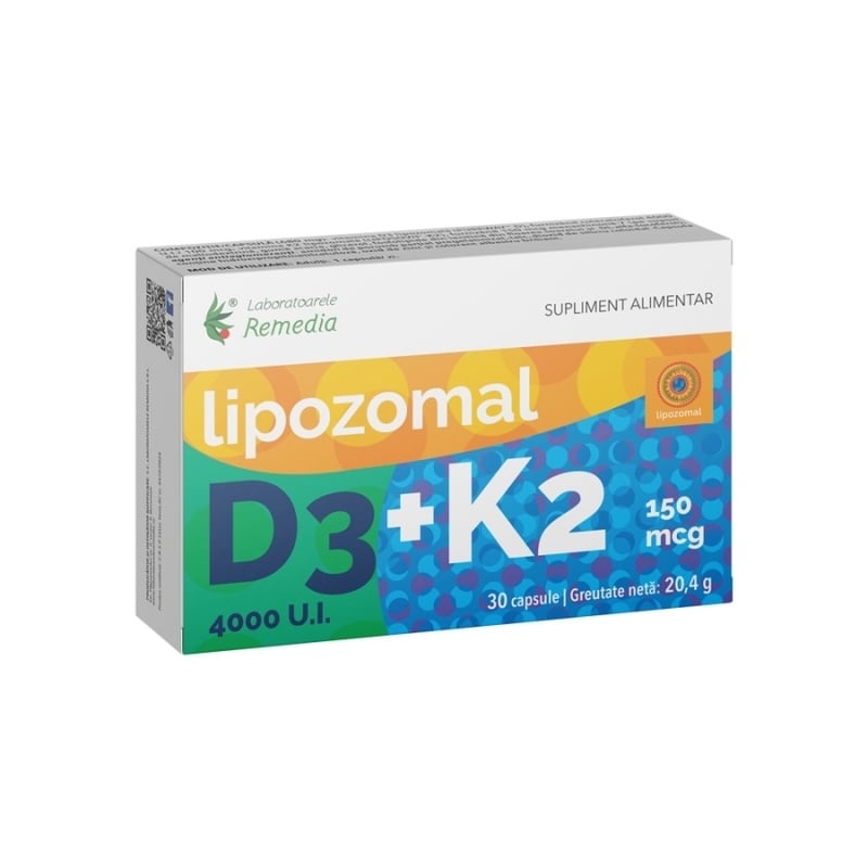 D3 4000 UI + K2 150 mcg lipozomal, 30 capsule, Remedia D3 4000 UI + K2 150 mcg lipozomal, 30 capsule, Remedia