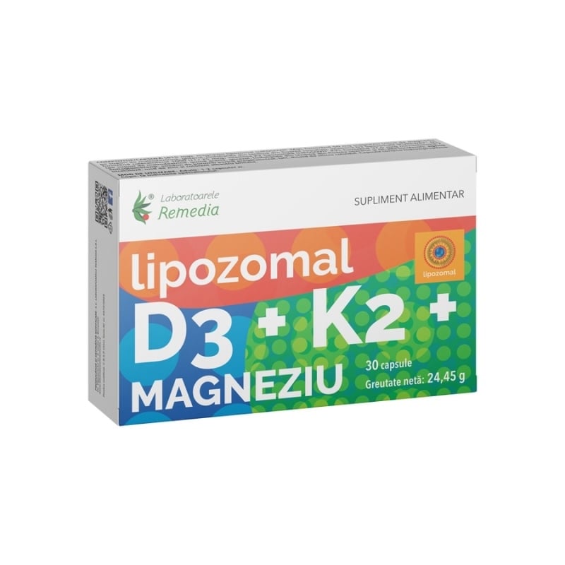 D3+K2+Magneziu lipozomal, 30 capsule, Remedia D3+K2+Magneziu lipozomal, 30 capsule, Remedia