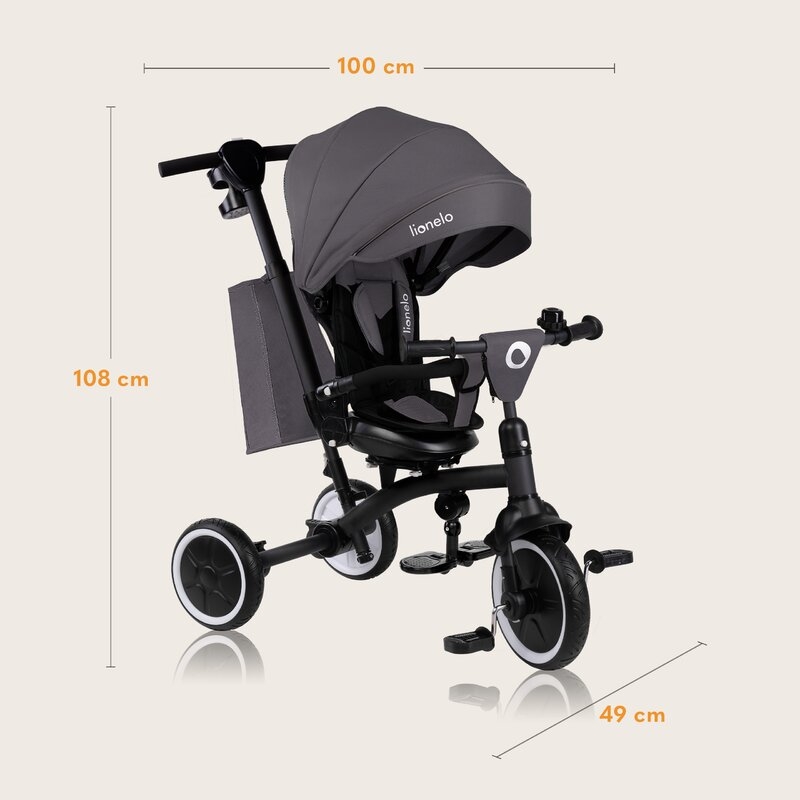 Tricicleta copii, Lionelo, Tris Plus, Ultrapliabila, Multifunctionala, Pana la 25 kg, Inclinare spatar in fata si in spate, Suport picioare, Control al directiei, Scaun reversibil, Rotire 360 grade, Conform cu EN71, 9 luni-5 ani, Gri Tricicleta copii, Lionelo, Tris Plus, Ultrapliabila, Multifunctionala, Pana la 25 kg, Inclinare spatar in fata si in spate, Suport picioare, Control al directiei, Scaun reversibil, Rotire 360 grade, Conform cu EN71, 9 luni-5 ani, Gri