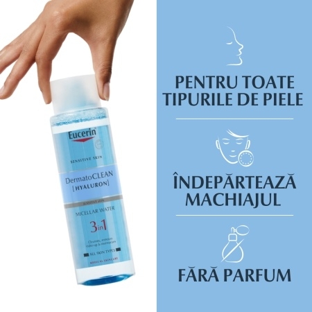 Lotiune micelara 3 in 1 Dermato Clean Hyaluron, 400 ml, Eucerin Lotiune micelara 3 in 1 Dermato Clean Hyaluron, 400 ml, Eucerin
