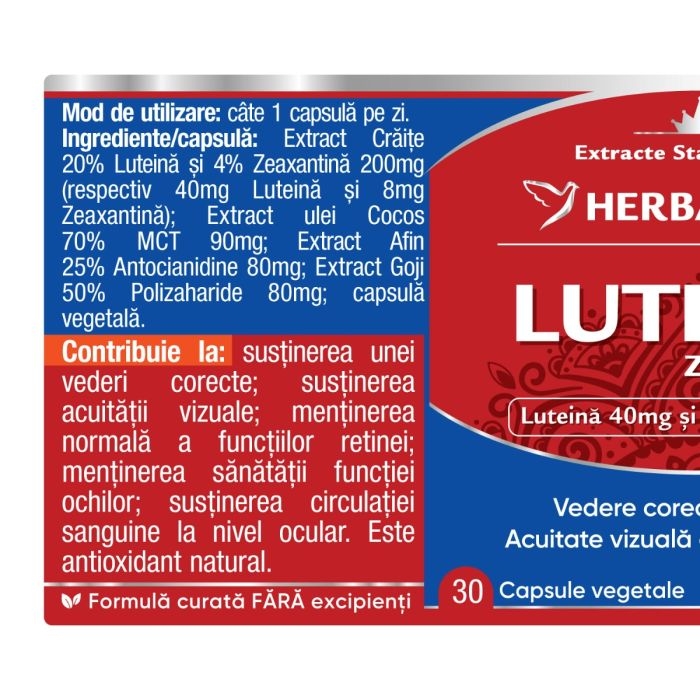 Super Luteina Zeaxantina, 30 capsule, Herbagetica Super Luteina Zeaxantina, 30 capsule, Herbagetica