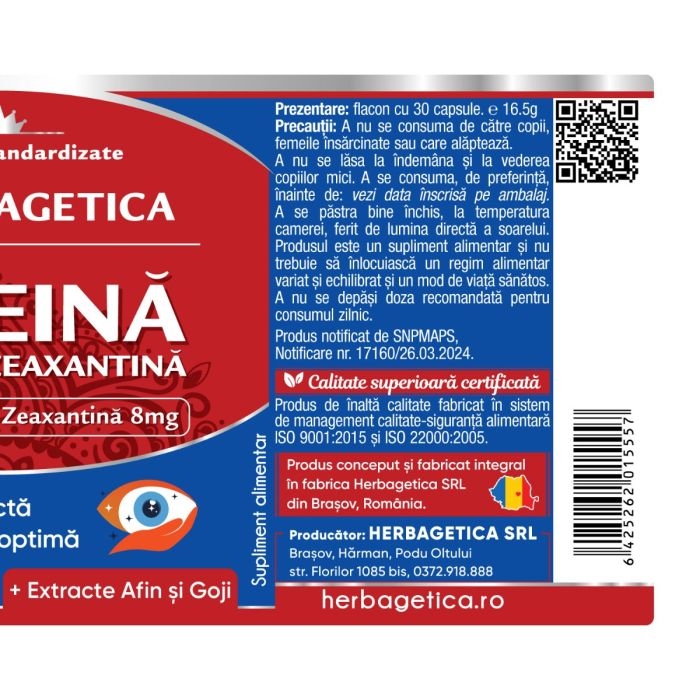 Super Luteina Zeaxantina, 30 capsule, Herbagetica Super Luteina Zeaxantina, 30 capsule, Herbagetica