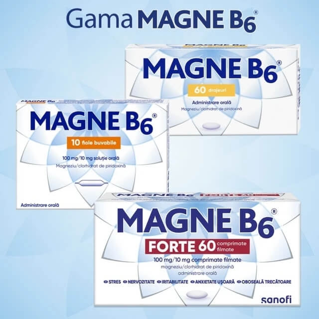 Magne B6 Forte 100 mg/10 mg, 60 comprimate filmate, Sanofi Magne B6 Forte 100 mg/10 mg, 60 comprimate filmate, Sanofi