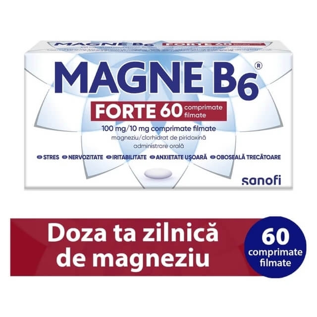 Magne B6 Forte 100 mg/10 mg, 60 comprimate filmate, Sanofi Magne B6 Forte 100 mg/10 mg, 60 comprimate filmate, Sanofi