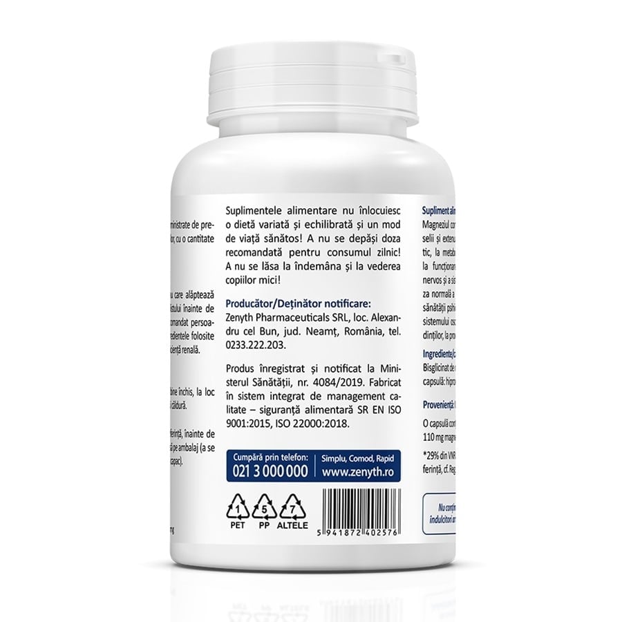 Magnesium Bisglycinate (magneziu bisglicinat), 1000 mg, 90 capsule, Zenyth Magnesium Bisglycinate (magneziu bisglicinat), 1000 mg, 90 capsule, Zenyth