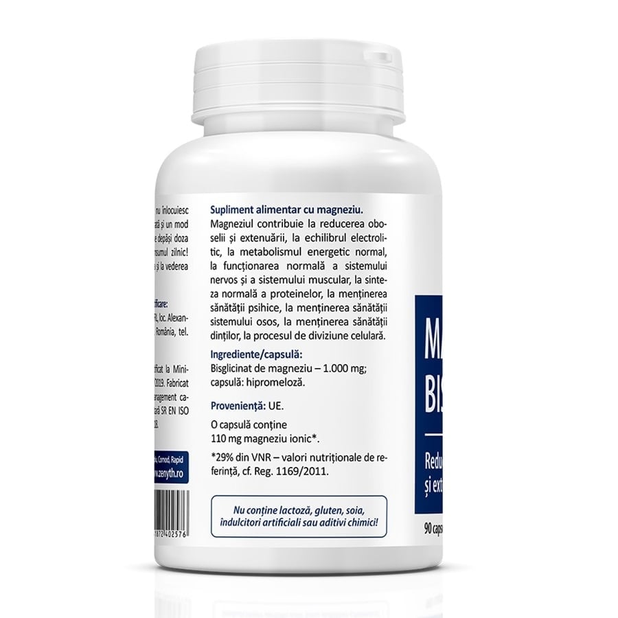 Magnesium Bisglycinate (magneziu bisglicinat), 1000 mg, 90 capsule, Zenyth Magnesium Bisglycinate (magneziu bisglicinat), 1000 mg, 90 capsule, Zenyth