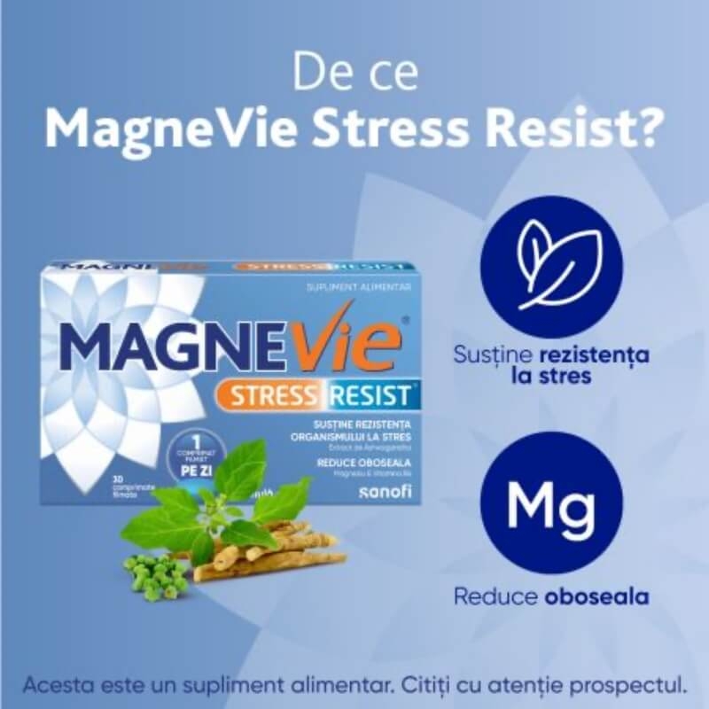 MagneVie Stress Resist Ashwagandha, 30 comprimate filmate, Sanofi MagneVie Stress Resist Ashwagandha, 30 comprimate filmate, Sanofi