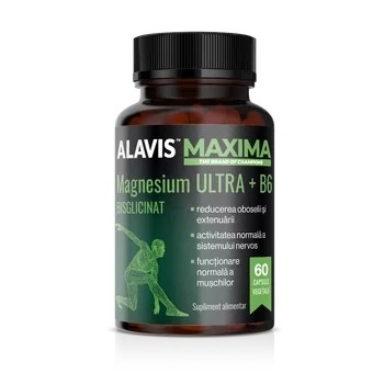 Magneziu Bisglicinat Ultra+B6, 60 capsule vegetale, Alavis Maxima Magneziu Bisglicinat Ultra+B6, 60 capsule vegetale, Alavis Maxima