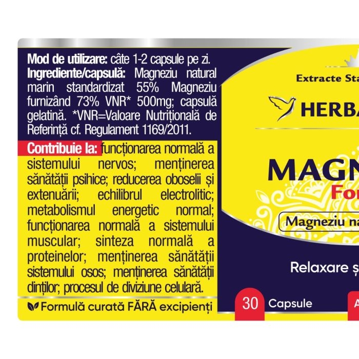 Magneziu Forte, 30 capsule, Herbagetica Magneziu Forte, 30 capsule, Herbagetica