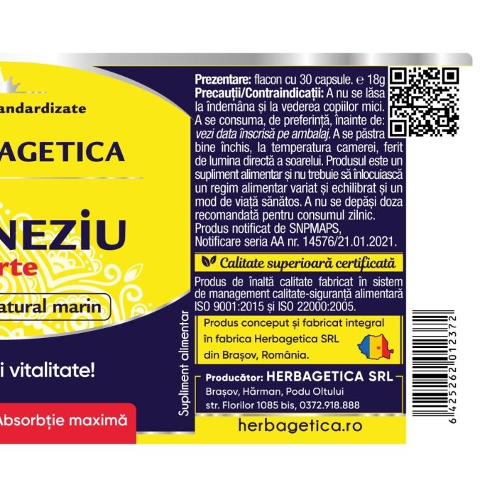 Magneziu Forte, 30 capsule, Herbagetica Magneziu Forte, 30 capsule, Herbagetica