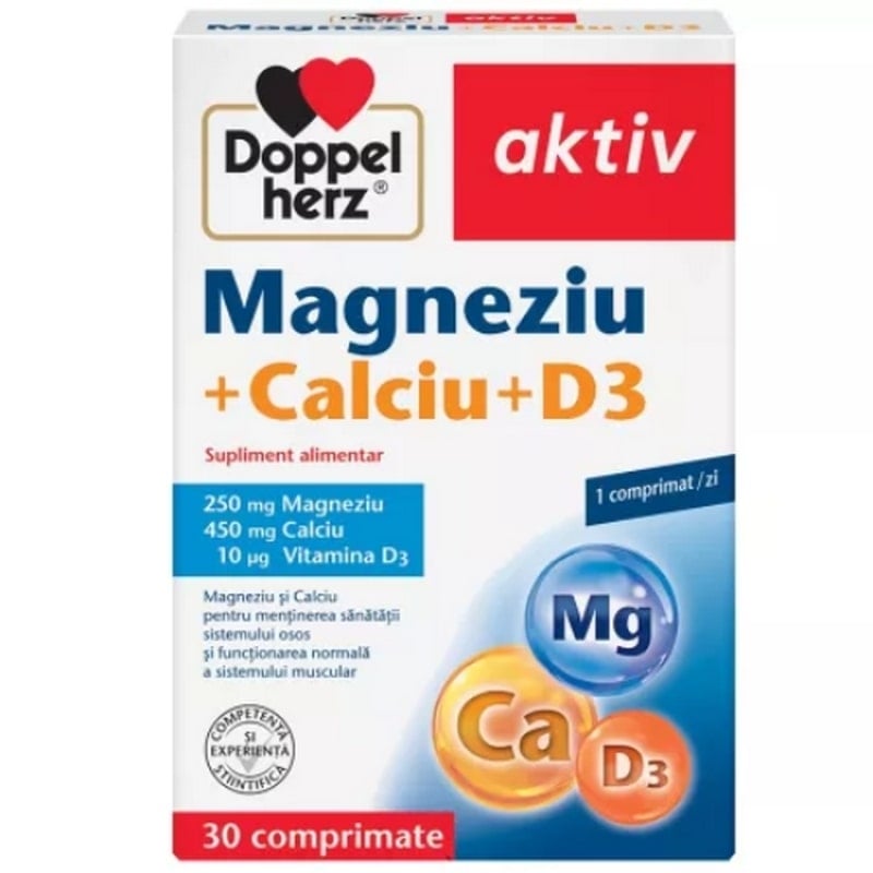 Magneziu + Calciu + D3, 30 comprimate, Doppelherz Magneziu + Calciu + D3, 30 comprimate, Doppelherz