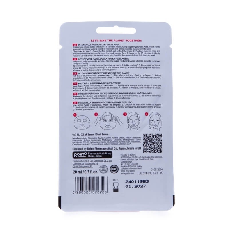 Masca hidratanta servetel pentru fata cu super acid hialuronic, 20 ml, Hada Labo Tokyo Masca hidratanta servetel pentru fata cu super acid hialuronic, 20 ml, Hada Labo Tokyo