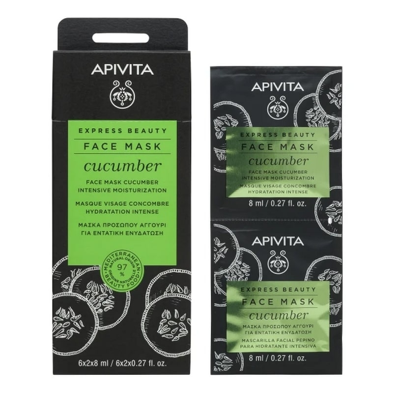 Masca pentru fata cu extract de castravete Express Beauty, 2 x 8 ml, Apivita Masca pentru fata cu extract de castravete Express Beauty, 2 x 8 ml, Apivita