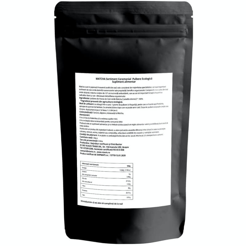 Matcha pulbere ecologica, 60 g, Niavis Matcha pulbere ecologica, 60 g, Niavis