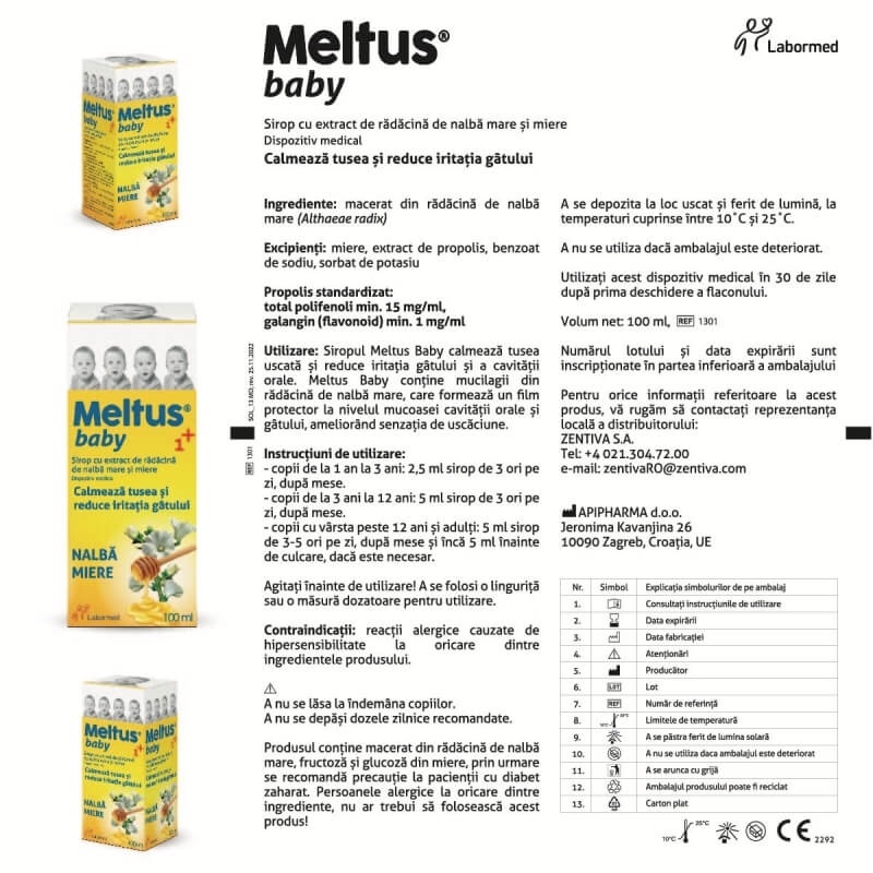 Meltus Baby sirop cu miere, propolis si extract de nalba mare, 100 ml, Labormed Meltus Baby sirop cu miere, propolis si extract de nalba mare, 100 ml, Labormed