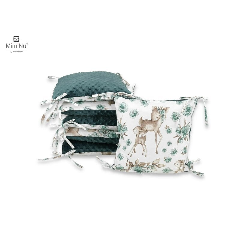 MimiNu - Aparatoare cu 6 pernute modulare, Cu doua fete, Cu fermoar, Cu husa detasabila si lavabila, Pentru patut 120X60 cm, Din bumbac 100% si tesatura pufoasa Minky, Minky Sweet Deer Mint MimiNu - Aparatoare cu 6 pernute modulare, Cu doua fete, Cu fermoar, Cu husa detasabila si lavabila, Pentru patut 120X60 cm, Din bumbac 100% si tesatura pufoasa Minky, Minky Sweet Deer Mint