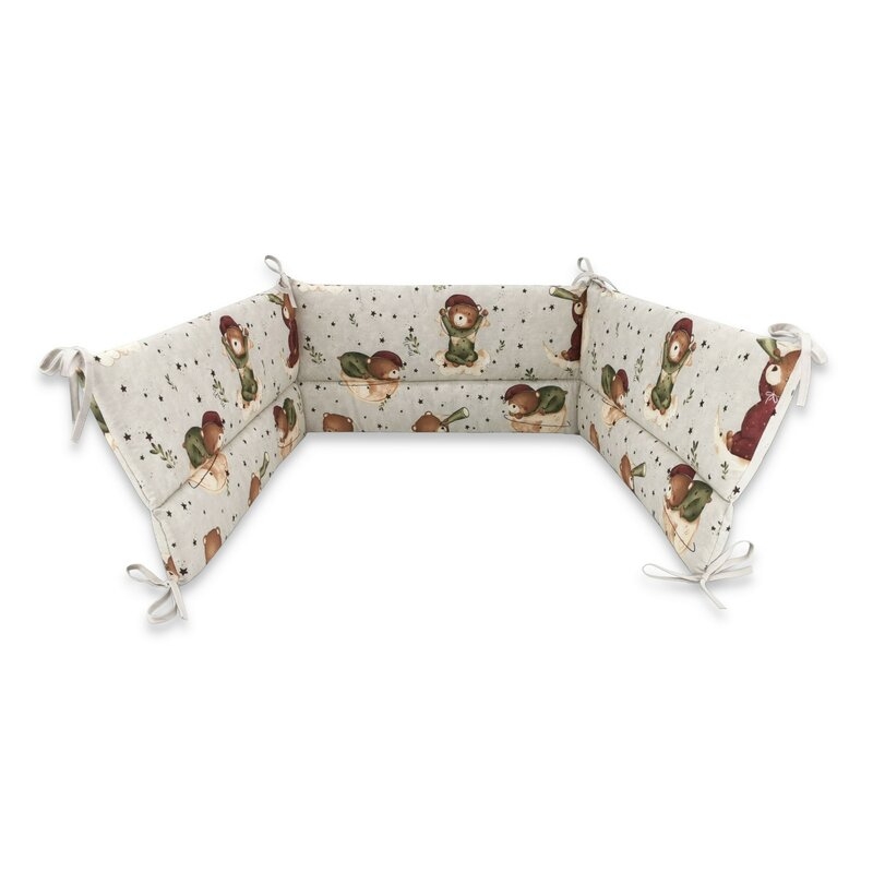 MimiNu - Aparatoare pentru patut 120x60 cm, Din bumbac certificat Oeko Tex Standard 100, 180x30 cm, Cu panglici, Teddy Bear On Moon MimiNu - Aparatoare pentru patut 120x60 cm, Din bumbac certificat Oeko Tex Standard 100, 180x30 cm, Cu panglici, Teddy Bear On Moon