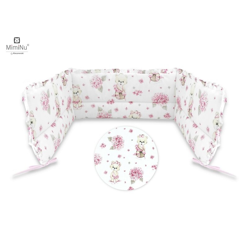 Aparatoare pentru patut 120X60 cm, Din bumbac, Cu volanase, Design, Pink Balerina, MimiNu Aparatoare pentru patut 120X60 cm, Din bumbac, Cu volanase, Design, Pink Balerina, MimiNu