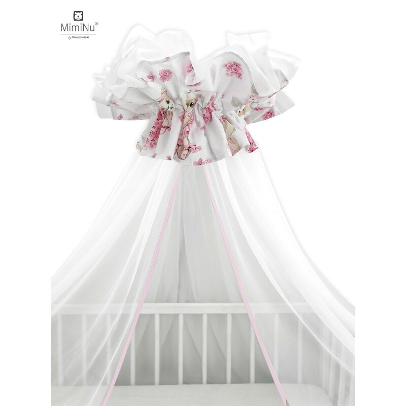 MimiNu - Baldachin mare din tull, Cu funda din bumbac, Dimensiune 400x170 cm, Design, Pink Ballerina MimiNu - Baldachin mare din tull, Cu funda din bumbac, Dimensiune 400x170 cm, Design, Pink Ballerina