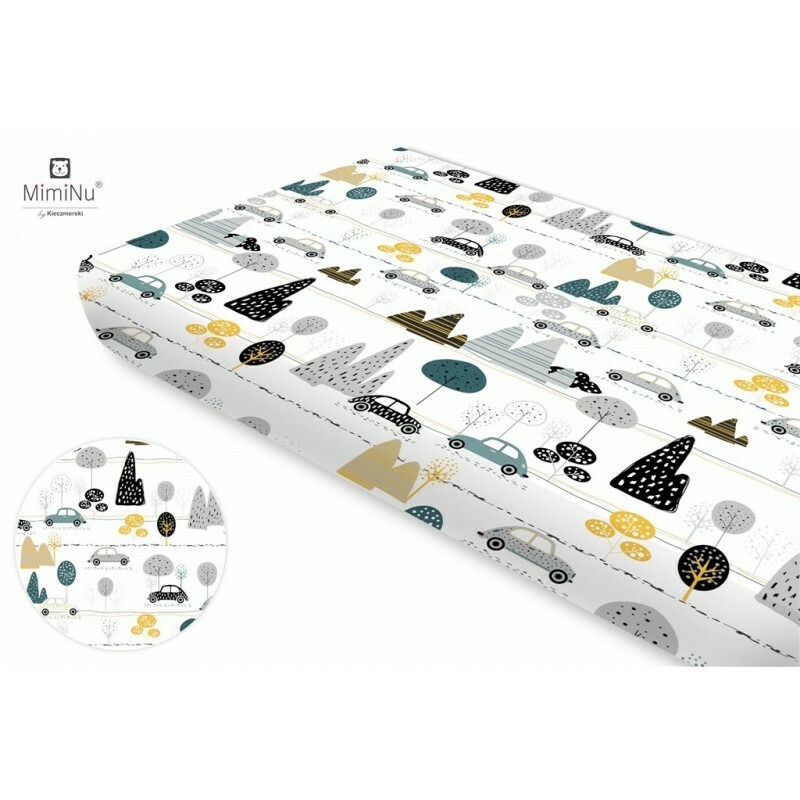Cearceaf cu elastic, Din bumbac certificat Oeko Tex Standard 100, Pentru pat 160x80 cm, Childrens Journey Grey, MimiNu Cearceaf cu elastic, Din bumbac certificat Oeko Tex Standard 100, Pentru pat 160x80 cm, Childrens Journey Grey, MimiNu