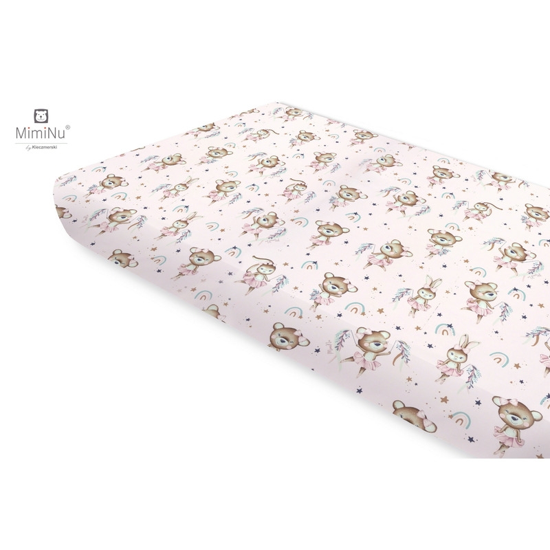 Cearceaf cu elastic, Din bumbac certificat Oeko Tex Standard 100, Pentru pat 160x80 cm, Design, Little Ballerina Pink, MimiNu Cearceaf cu elastic, Din bumbac certificat Oeko Tex Standard 100, Pentru pat 160x80 cm, Design, Little Ballerina Pink, MimiNu