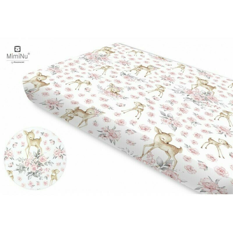 MimiNu - Cearceaf cu elastic, Din bumbac, Pentru pat 160x80 cm, Sweet Deer Pink MimiNu - Cearceaf cu elastic, Din bumbac, Pentru pat 160x80 cm, Sweet Deer Pink