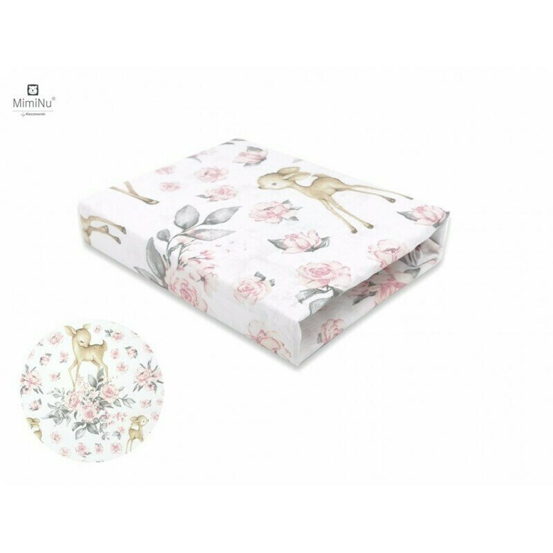 MimiNu - Cearceaf cu elastic, Din bumbac, Pentru pat 160x80 cm, Sweet Deer Pink MimiNu - Cearceaf cu elastic, Din bumbac, Pentru pat 160x80 cm, Sweet Deer Pink