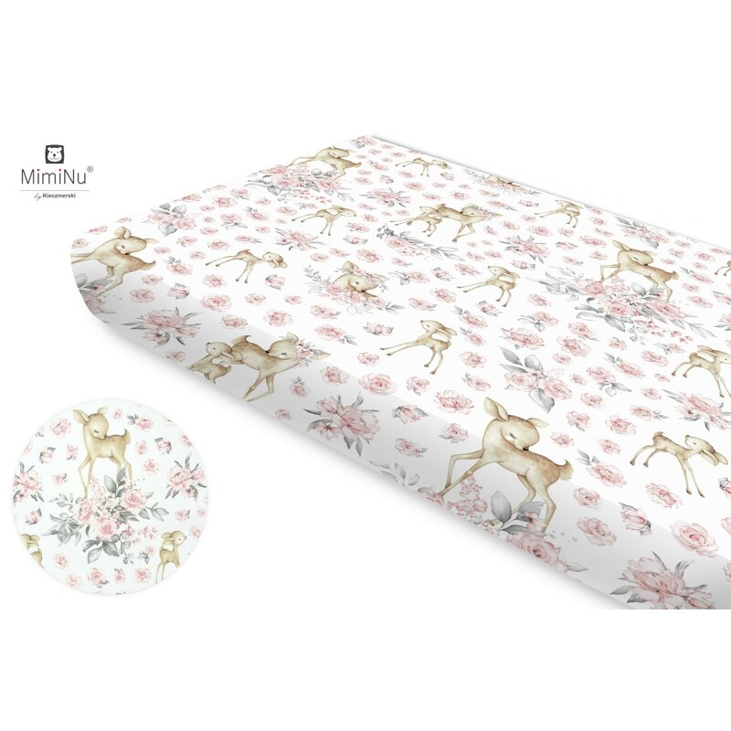 MimiNu - Cearceaf cu elastic, Din bumbac, Pentru pat 160x80 cm, Sweet Deer Pink MimiNu - Cearceaf cu elastic, Din bumbac, Pentru pat 160x80 cm, Sweet Deer Pink