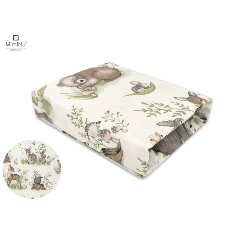 MimiNu - Cearceaf cu elastic pentru patut 120X60 cm, Din bumbac, Design, Calm Forest Natural MimiNu - Cearceaf cu elastic pentru patut 120X60 cm, Din bumbac, Design, Calm Forest Natural