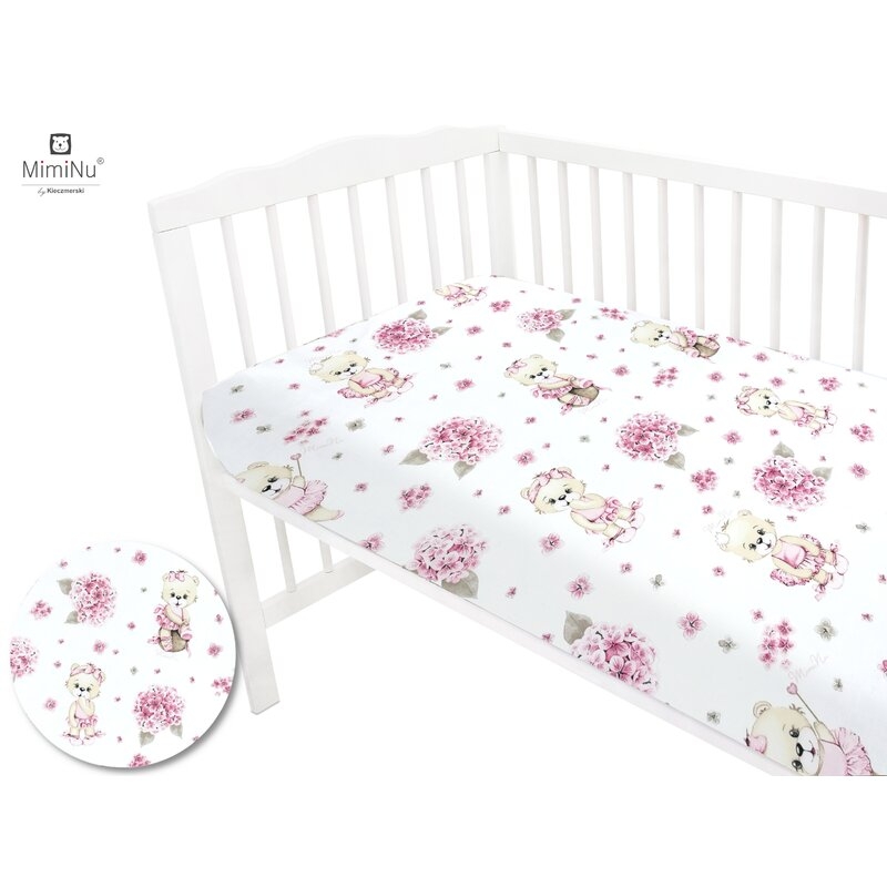 MimiNu - Cearceaf cu elastic pentru patut 120X60 cm, Din bumbac, Design, Pink Balerina MimiNu - Cearceaf cu elastic pentru patut 120X60 cm, Din bumbac, Design, Pink Balerina