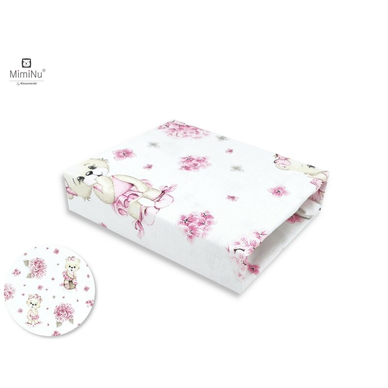 MimiNu - Cearceaf cu elastic pentru patut 120X60 cm, Din bumbac, Design, Pink Balerina MimiNu - Cearceaf cu elastic pentru patut 120X60 cm, Din bumbac, Design, Pink Balerina