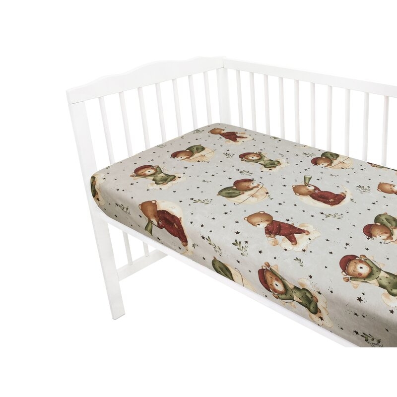 MimiNu - Cearceaf cu elastic pentru patut 140X70 cm, Din bumbac certificat Oeko Tex Standard 100, Teddy Bear On Moon MimiNu - Cearceaf cu elastic pentru patut 140X70 cm, Din bumbac certificat Oeko Tex Standard 100, Teddy Bear On Moon