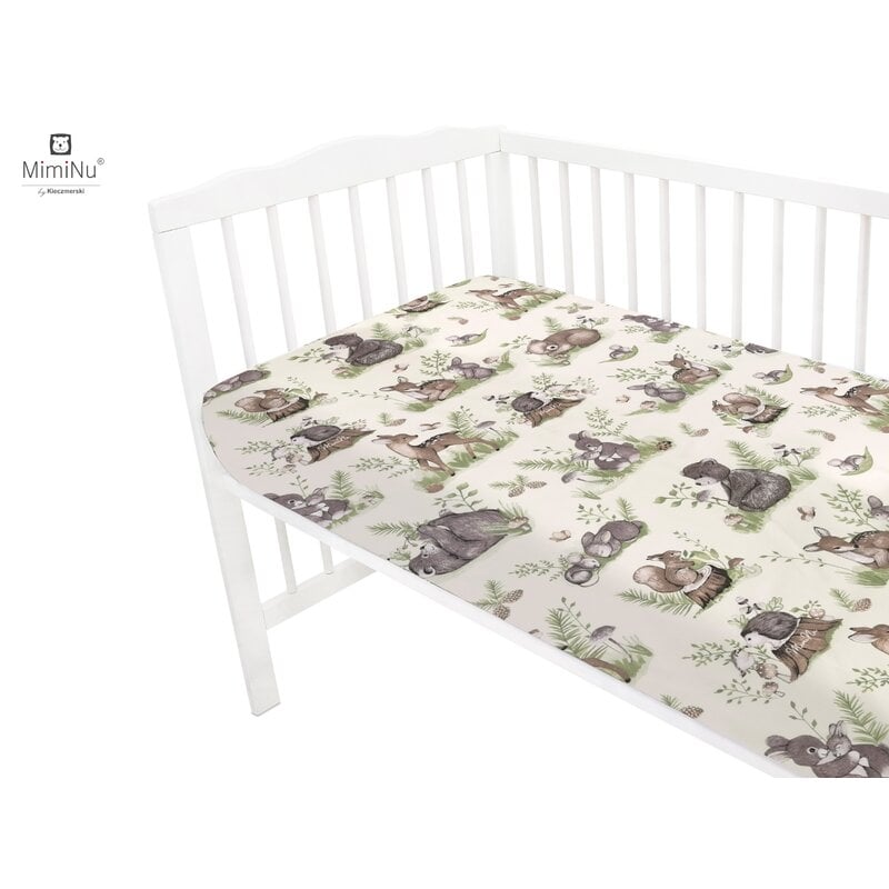 Cearceaf cu elastic pentru patut leagan sau patut co-sleeper, Dimensiune 90x40 cm, Din bumbac, Design, Calm Forest Natural, MimiNu Cearceaf cu elastic pentru patut leagan sau patut co-sleeper, Dimensiune 90x40 cm, Din bumbac, Design, Calm Forest Natural, MimiNu