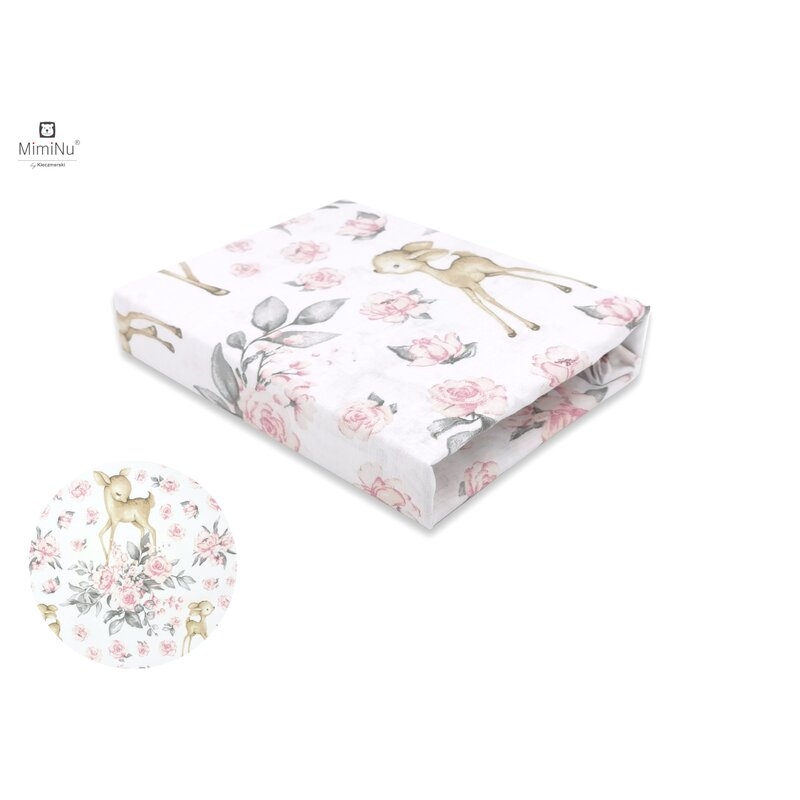 MimiNu - Cearceaf cu elastic pentru patut leagan sau patut co-sleeper, Dimensiune 90x40 cm, Din bumbac, Sweet Deer Pink MimiNu - Cearceaf cu elastic pentru patut leagan sau patut co-sleeper, Dimensiune 90x40 cm, Din bumbac, Sweet Deer Pink