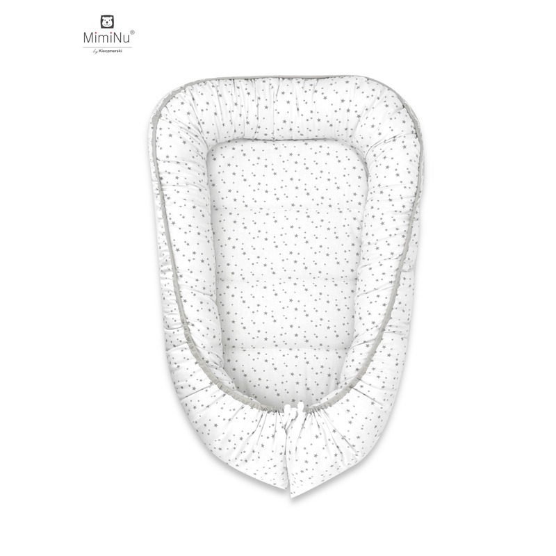 Cosulet bebelus pentru dormit, Baby Cocoon 75x55 cm, Husa 100% bumbac, Din bumbac certificat Oeko Tex Standard 100, Mini Gray Stars, MimiNu Cosulet bebelus pentru dormit, Baby Cocoon 75x55 cm, Husa 100% bumbac, Din bumbac certificat Oeko Tex Standard 100, Mini Gray Stars, MimiNu