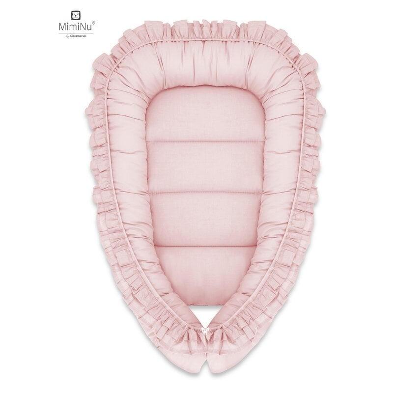 MimiNu - Cosulet bebelus pentru dormit, Baby Nest 75 x 75 cm, Cu Volanase, Colectia Royal, Powder Pink MimiNu - Cosulet bebelus pentru dormit, Baby Nest 75 x 75 cm, Cu Volanase, Colectia Royal, Powder Pink