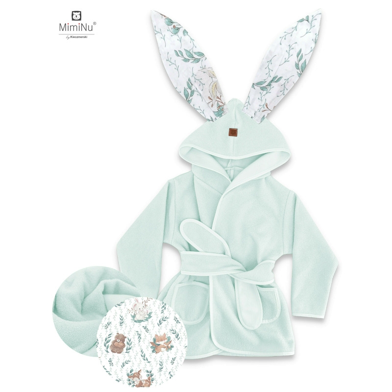 MimiNu - Halat de baie cu urechi 2 - 5 ani, Moale, Cu buzunare, Cu cordon, Din bumbac si thermo fleece, Materiale certificate Oeko Tex Standard 100, Lulu Natural MimiNu - Halat de baie cu urechi 2 - 5 ani, Moale, Cu buzunare, Cu cordon, Din bumbac si thermo fleece, Materiale certificate Oeko Tex Standard 100, Lulu Natural