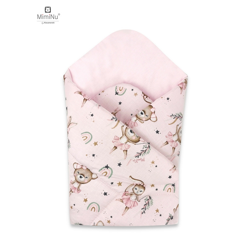 Paturica de infasat cu doua fete, Cu multiple utilizari, Cu inchidere arici velcro, Dimensiune 75x75 cm, Din bumbac certificat Oeko Tex Standard 100, Design, Little Ballerina Pink, MimiNu Paturica de infasat cu doua fete, Cu multiple utilizari, Cu inchidere arici velcro, Dimensiune 75x75 cm, Din bumbac certificat Oeko Tex Standard 100, Design, Little Ballerina Pink, MimiNu