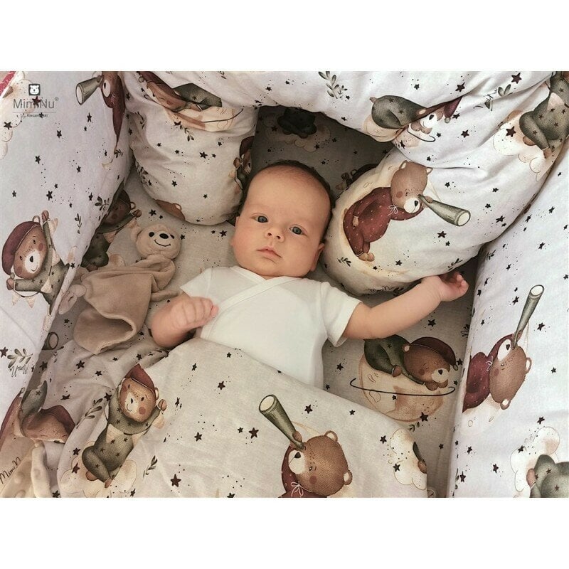 MimiNu - Paturica de infasat cu doua fete, Cu multiple utilizari, Cu inchidere arici velcro, Dimensiune 75x75 cm, Din bumbac certificat Oeko Tex Standard 100, Teddy Bear On Moon