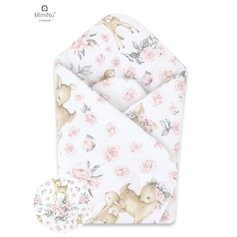 MimiNu - Paturica de infasat multifunctionala standard, 75x75 cm, Din bumbac, Sweet Deer Pink MimiNu - Paturica de infasat multifunctionala standard, 75x75 cm, Din bumbac, Sweet Deer Pink