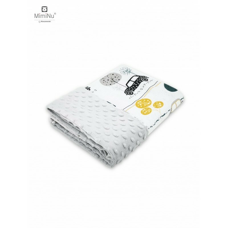 Paturica pufoasa cu doua fete, Dimensiune 75x100 cm, Din tesatura Minky si bumbac, Materiale certificate Oeko Tex Standard 100, Childrens Journey Grey, MimiNu Paturica pufoasa cu doua fete, Dimensiune 75x100 cm, Din tesatura Minky si bumbac, Materiale certificate Oeko Tex Standard 100, Childrens Journey Grey, MimiNu