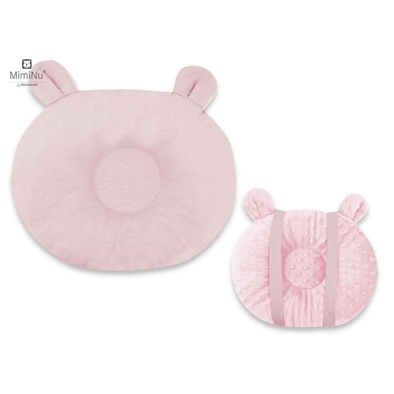 MimiNu - Perna bebelusi Ursulet, Multifunctionala, Cu doua fete, Tesatura pufoasa minky si bumbac, Colectia Royal, Minky Powder Pink MimiNu - Perna bebelusi Ursulet, Multifunctionala, Cu doua fete, Tesatura pufoasa minky si bumbac, Colectia Royal, Minky Powder Pink