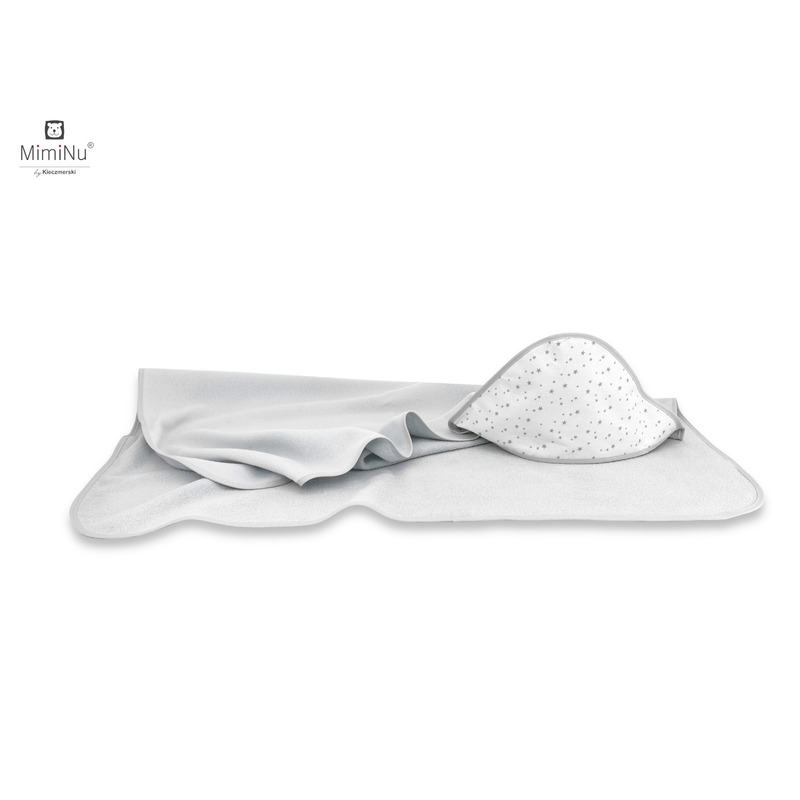 MimiNu - Prosop mare cu gluga, Dimensiune 100x100 cm, Din bumbac si thermo fleece, Materiale certificate Oeko Tex Standard 100, Mini Gray Stars MimiNu - Prosop mare cu gluga, Dimensiune 100x100 cm, Din bumbac si thermo fleece, Materiale certificate Oeko Tex Standard 100, Mini Gray Stars