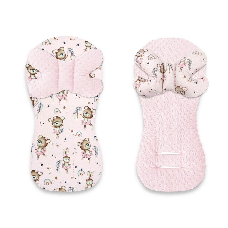 MimiNu - Protectie textila pentru carucior, scaun auto si scaun de bicicleta, Cu perna Butterfly, Materiale certificate Oeko Tex Standard 100, Minky Little Ballerina Pink