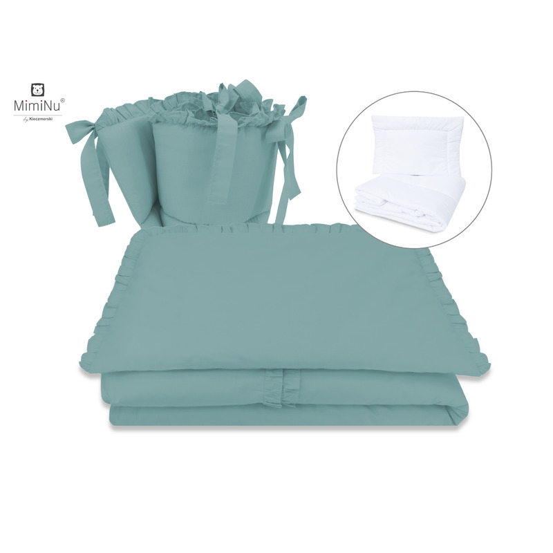 MimiNu - Set lenjerie patut 5 piese, Cu volanase, Cu pilota si perna, Din bumbac certificat Oeko Tex Standard 100, Pentru patut 120x60 cm, Colectia Royal, Nepal Green MimiNu - Set lenjerie patut 5 piese, Cu volanase, Cu pilota si perna, Din bumbac certificat Oeko Tex Standard 100, Pentru patut 120x60 cm, Colectia Royal, Nepal Green
