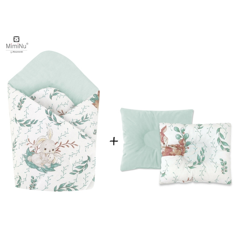 Set paturica de infasat cu doua fete, Dimensiune 75x75 cm + Perna bebelusi profilata, Cu doua fete, Cu functie anti-soc, Dimensiune 23x26 cm, Materiale certificate Oeko Tex Standard 100, Lulu Natural, MimiNu