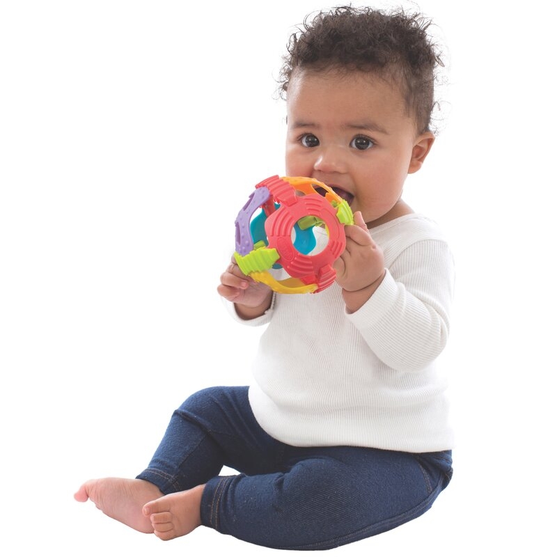 Minge zornaitoare, Playgro, Cu diverse forme si texturi, 6 luni+, Shake Rattle & Roll Ball