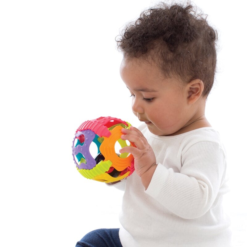 Minge zornaitoare, Playgro, Cu diverse forme si texturi, 6 luni+, Shake Rattle & Roll Ball
