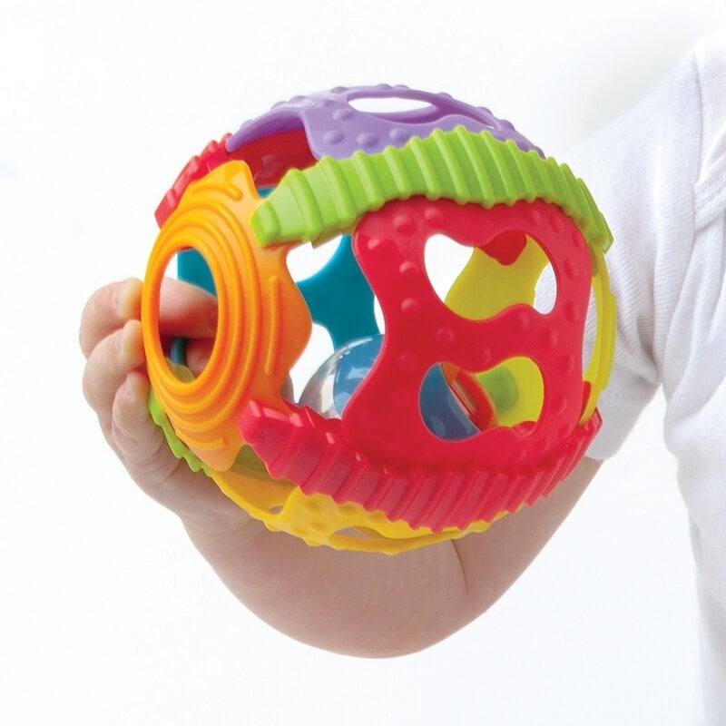 Minge zornaitoare, Playgro, Cu diverse forme si texturi, 6 luni+, Shake Rattle & Roll Ball