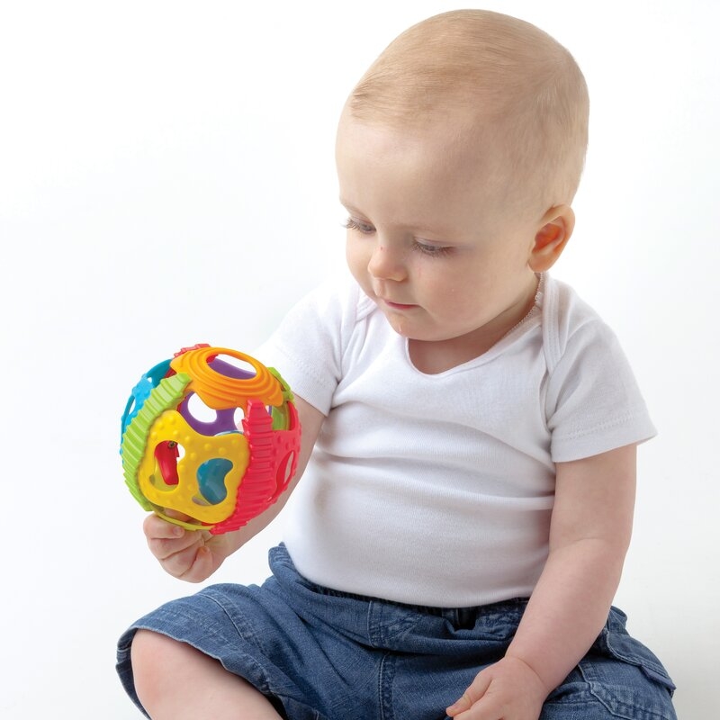 Minge zornaitoare, Playgro, Cu diverse forme si texturi, 6 luni+, Shake Rattle & Roll Ball
